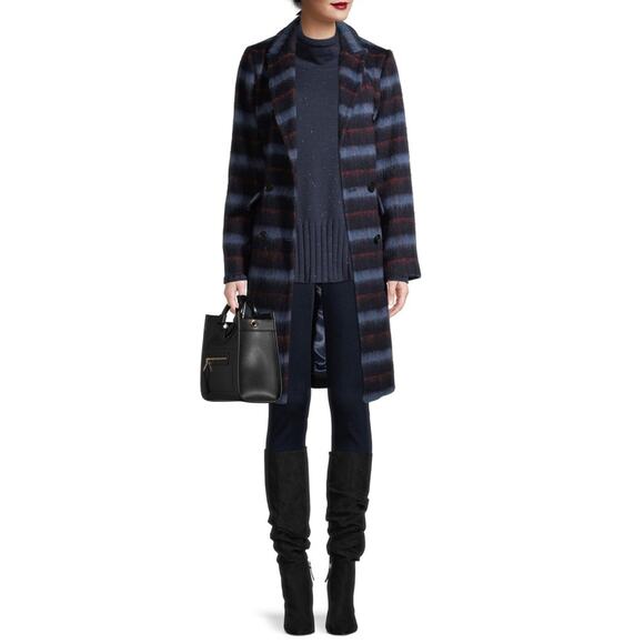 BCBGeneration Plaid Stripe Double Breasted Wool Coat - Picture 1 of 9